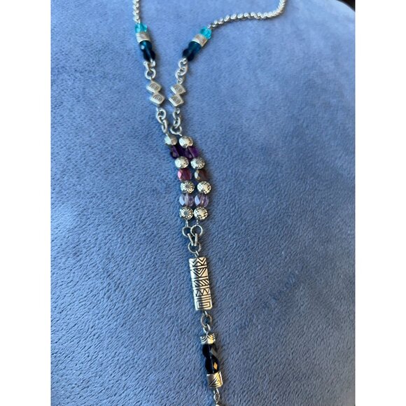 Brighton Long Y-Chain Necklace With Turquoise Teal & Purple Crystals - Picture 1 of 5